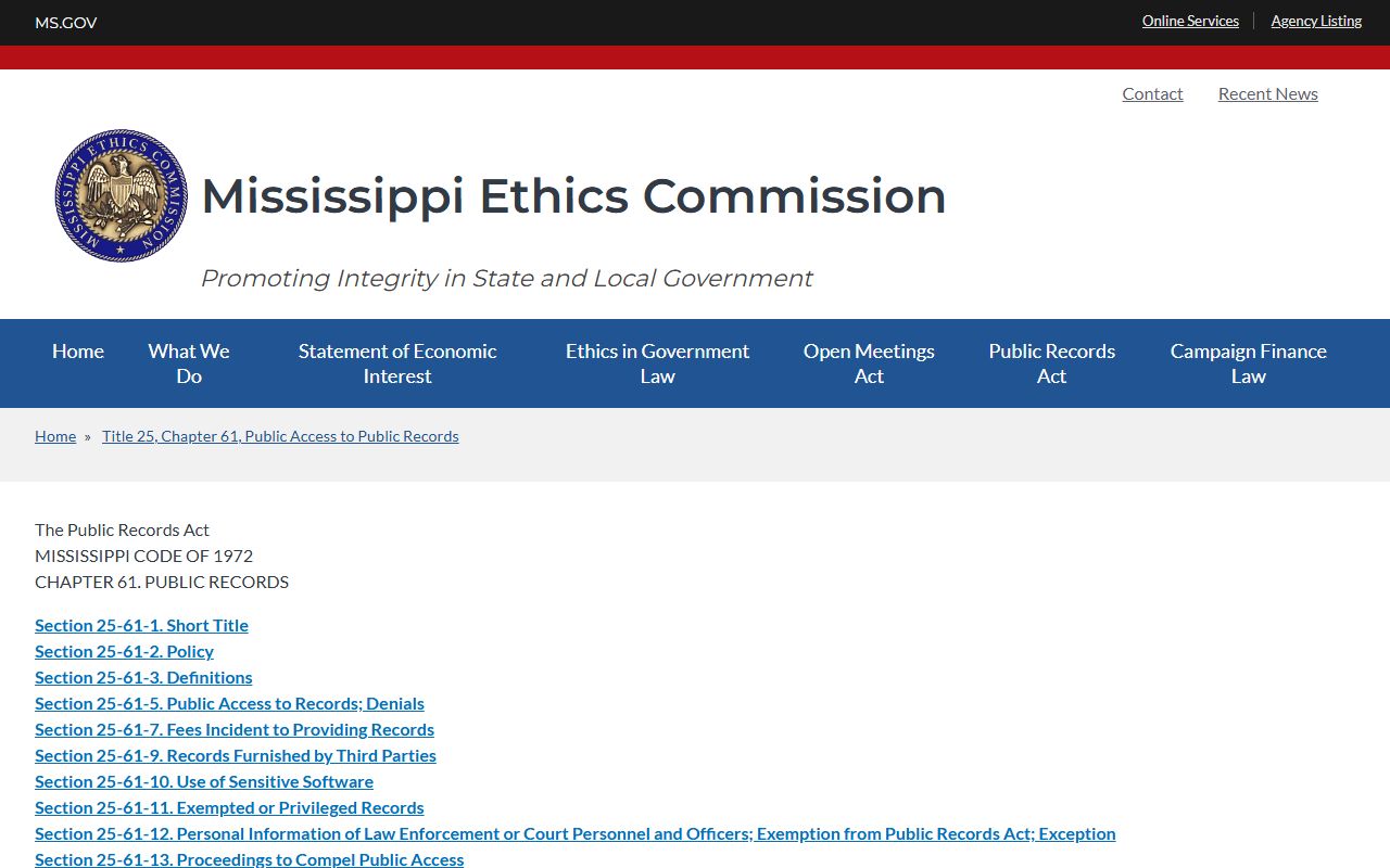 Webster County jail mugshots Mississippi Public Records Act page